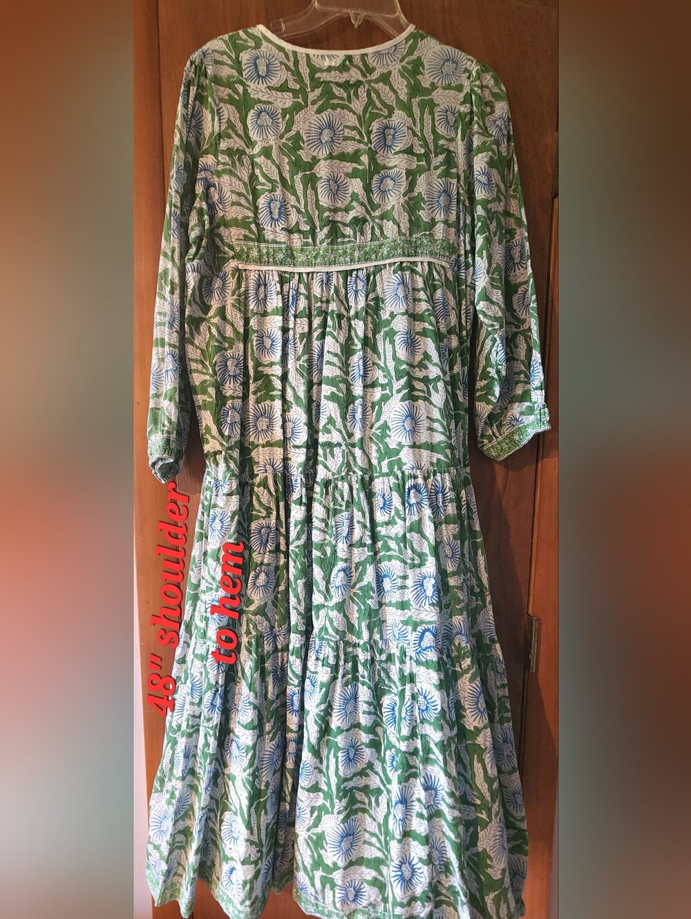 Block Print Cotton Maxi Dress Sz L - Picture 5 of 9